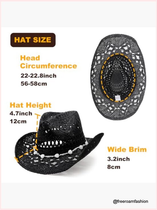 Straw Cowboy Hat with Shapeable Brim Woven Hollow Out Unisex Beach Hat main image 4